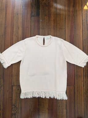 Fringed Knit Top in Light Blush